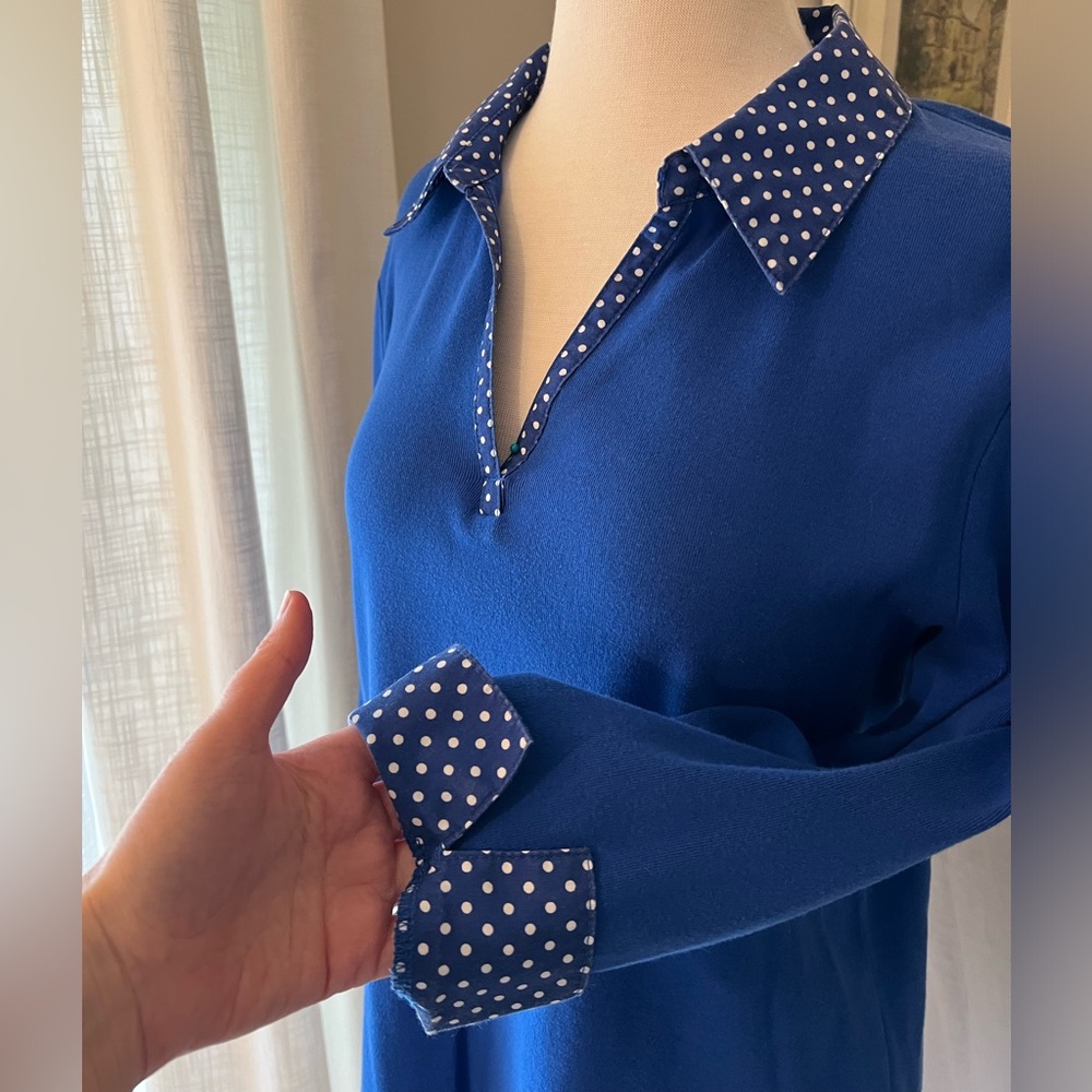 Blue Polka Dot Collar Women's Top - Picture 2 of 10